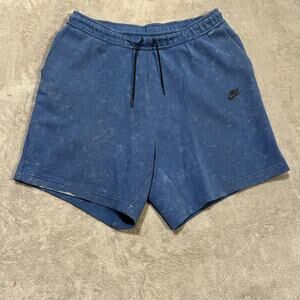 Nike Tech Fleece Wash Shorts Mens XL Blue Acid Drawstring Swoosh Pocket